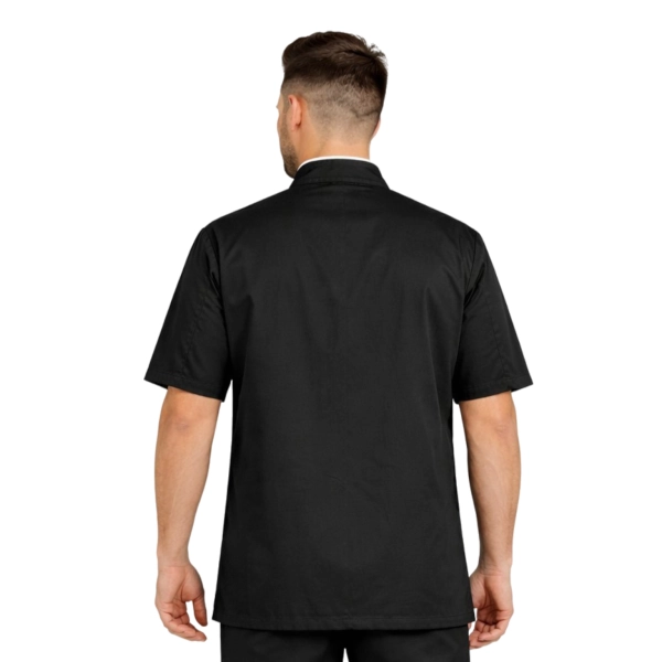 Bluza kucharska czarna na zatrzaski krótki rękaw lamówka biała roz.3XL